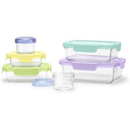 Ello Color Lock 12PC Mixed Glass Food Storage Sets, Leak-Proof Glass Food Storage Containers with Airtight BPA-Free Plastic Lids, Dishwasher, Microwave, and Freezer Safe, Purple Rain