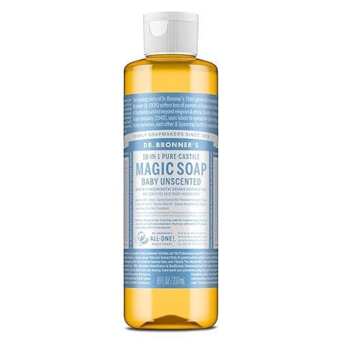 Dr. Bronner's Pure-Castile Soap Liquid (Baby Unscented, 32 Ounce) – Made with Regenerative Organic Certified Oils – For Sensitive Skin, Babies, Face, Hair, Laundry, Dishes, Hand Soap & Body Wash