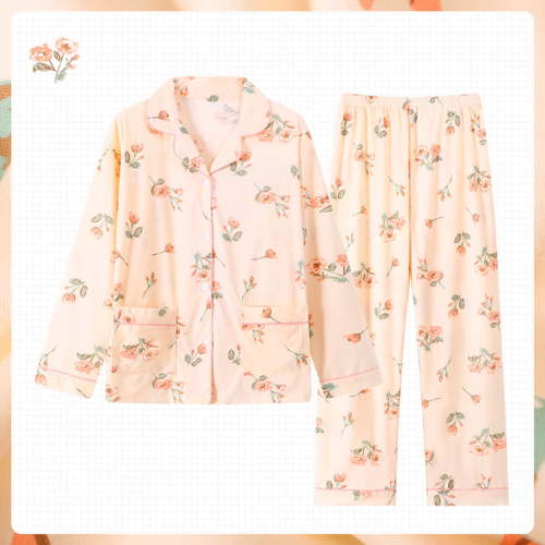 TEVEQ Lightweight Pajamas for Women Set Flower Print Graphic Button Down Casual Soft Lapel Neck Pj Long Sets 2025 Fall Outfit Mom Loose Plus Size Cotton Long Sleeved Pajamas Two Piece Set Pink L