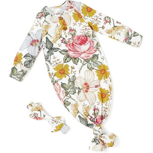 PATPAT Baby Sleeper Gown with Bamboo Viscose for Newborn Girls Boys, Knotted Nightgown with Mittens for Infant Home Coming