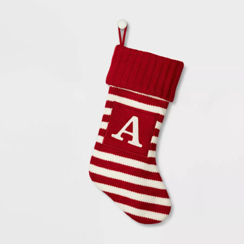 Knit Striped Monogram Christmas Stocking