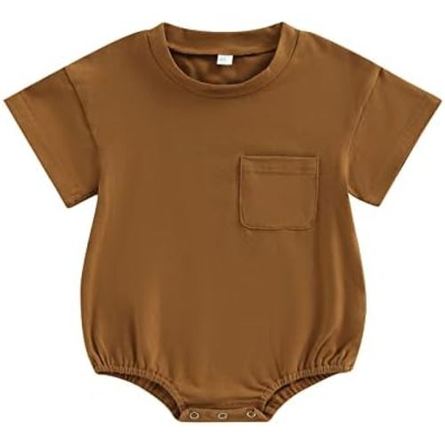 Baby Boys Girls T Shirt Bubble Romper Oversized Solid Color Short Sleeve Pocket Bodysuit Jumpsuit Outfit