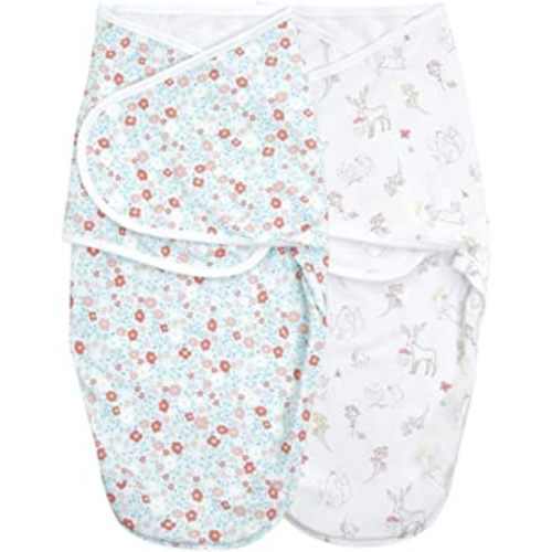 aden + anais Essentials Easy Swaddle Wrap Quick Change with Bottom Zipper, Snug Cotton Knit Baby Wrap Swaddle Blanket for Newborns, TOG 1.0, 2 Pack, Fairy Tale Flowers, 0-3 Months, Small/Medium