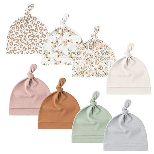 Konssy 8 Pack Baby Newborn Hats Set Knot Beanie Hats Soft for Infant Baby Girls Boys Caps 0-6 Months