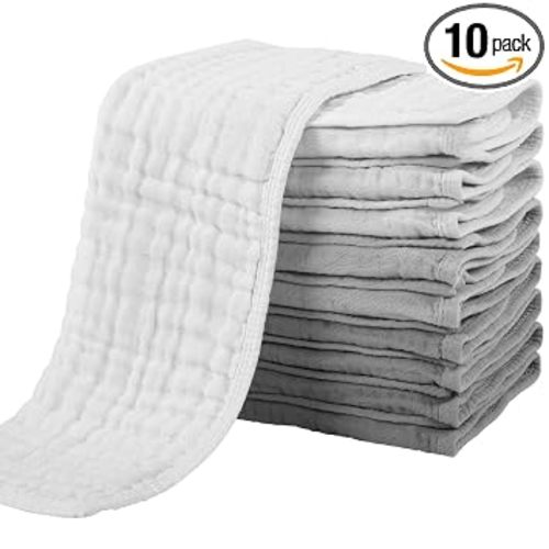 Yoofoss Muslin Burp Cloths for Baby 10 Pack 100% Cotton Baby Washcloths for Boys Girls Large 20''X10'' Super Soft and Absorbent Gradient Grey