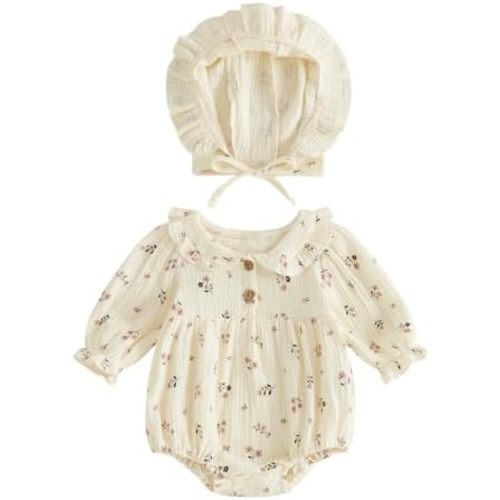 Baby Girl Clothes Newborn Floral Bubble Romper Cotton Linen Outfit