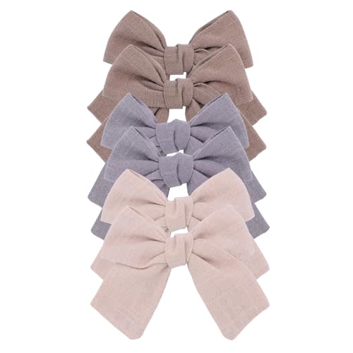 Cute Bow Hair Clips for Baby Girl Kids Pigtail Bangs 3.2" Sailor Bows Alligator Clip Hair Accessories (Beige/Natural/Silver)
