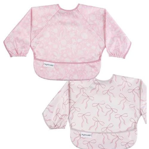 Tiny Twinkle Long Sleeve Bib for Babies & Toddlers | 2-Pack Waterproof Smock Bib for Eating | Machine Washable & Mess-Proof Feeding Essentials | Newborn Shower Gift (Toile,Bows, 6-24M)