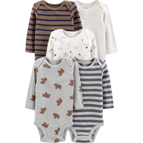 Simple Joys by Carter's Baby Boy's 5-Pack Long-Sleeve Bodysuit Shirt, bears/animals green/stripes, 3-6 Months