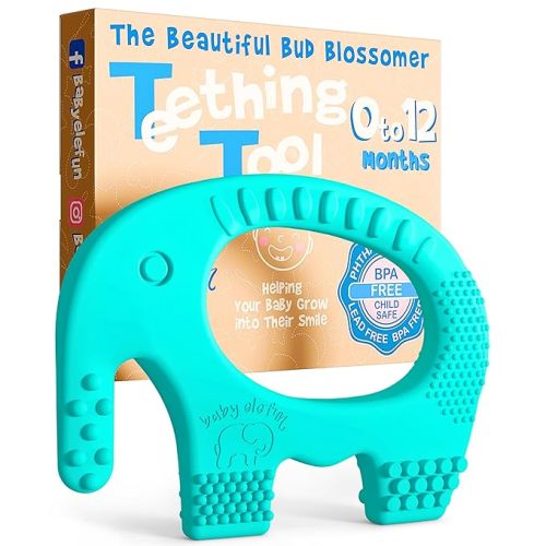 Teething Toys for Babies Age 0 to 12 Months - Baby Elefun 5X Pain Relief Smart Teether - Zero Developmental Delay Silicone Baby Teething Toy Ring - Cute Infant Shower Gift Chew Toy for Babies - 0-6 Мonths - 0-6 Turquoise