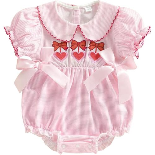 Adobabirl Baby Girl Bubble Romper Newborn Letter Embroidery Onesie Short Sleeve Jumpsuit Fathers Day Outfit Cute Clothes