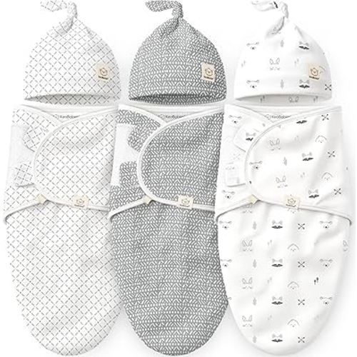 KeaBabies 3-Pack Swaddles for Newborns, Girls, Boys with Hats - Organic Soft Baby Sleep Sacks, Breathable Baby Swaddle 3-6 Months Beanies Set, Premie Infant Sleep Sack 0-3 Months (Nordic)
