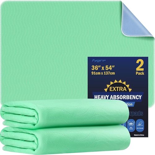 2 Pack 36” x 54” Extra Heavy Absorbency Washable Underpads, Waterproof Nursing Pads Incontinence Bed Pads, Reusable Washable Pee Pads for Dogs, Diaper Changing & Adults, Mattress Protector