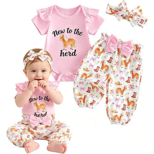 Western Newborn Baby Girl Summer Clothes Infant Cowgirl 3Pcs Outfit Set