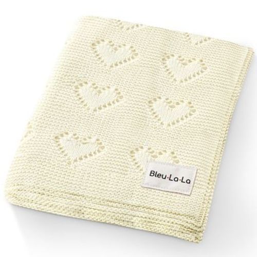 Bleu La La 100% Luxury Cotton Heart Knit Swaddle Blanket for Blanket for Newborn and Infant Boys and Girls - Ivory