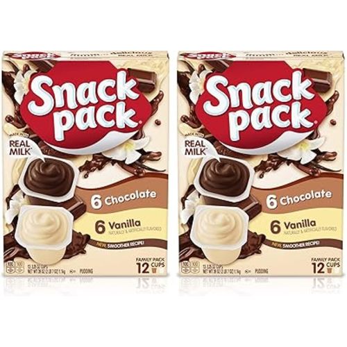 SnackPack Chocolate and Vanilla Pudding Cups FamilyPack, 3.25 Ounce (Pack of 24)
