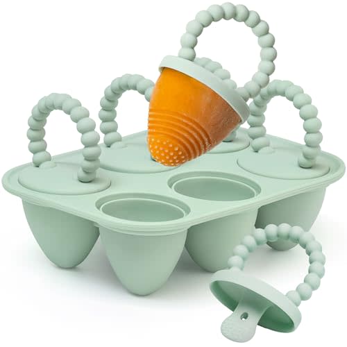All-Silicone Baby Popsicle Molds with Sticks, 6-Cavity Mini Popsicles Molds for Babies Breastmilk Popsicle Molds for Teething Relief, Frozen Treats Maker Popsicle Maker Ice Pop Mold for Toddlers Kids