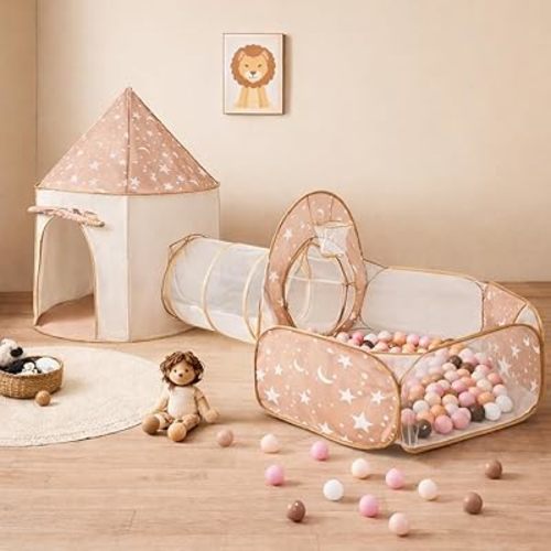 3 in 1 Kids Play Tent with Tunnel, Pop Up Play Tent with Ball Pits for Toddlers Tunnel Toys for Toddlers 1 2 3 Year Birthday Gift, Toddler Tents Indoor/Outdoor Playhouse