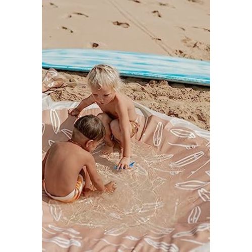 Baby Beach Pool | 2-in-1 Kiddie Pool and Beach Blanket | Flexible Toddler and Baby Pool | Beach Toys for Kids & Toddlers | 6x6 Feet with Waterproof Carrying Bag | Beach Puddle (Terracotta Surfboards)