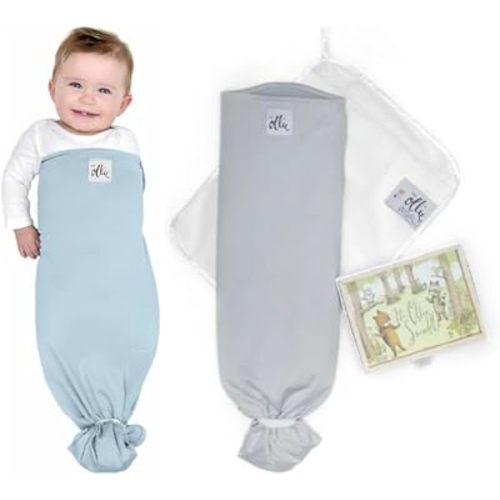 The Ollie Swaddle Bundle – 2 Sleep Swaddles for Babies | Breathable, Moisture-Wicking Fabric to Prevent Overheating | Soft, Adjustable Velcro Fit | Ideal for Newborns (Sky + Stone)