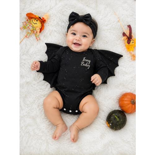 Glitter Batwing Romper: Custom Baby Girl Halloween Costume with Headband