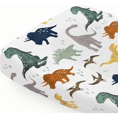 Little Unicorn Changing Pad Cover for Newborns & Infants | Soft & Breathable Muslin Fabric | Baby Diaper Changing Table Pad Cover (Dino Friends)