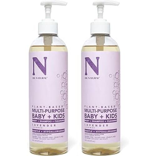 Dr. Natural Multi-Purpose Baby Plus Kids Soap, Lavender, 16 oz - Plant-Based - with Shea Butter - Hypoallergenic - Body Wash, Face Wash, Hand Soap - Sulfate-Free, Paraben-Free, Cruelty-Free