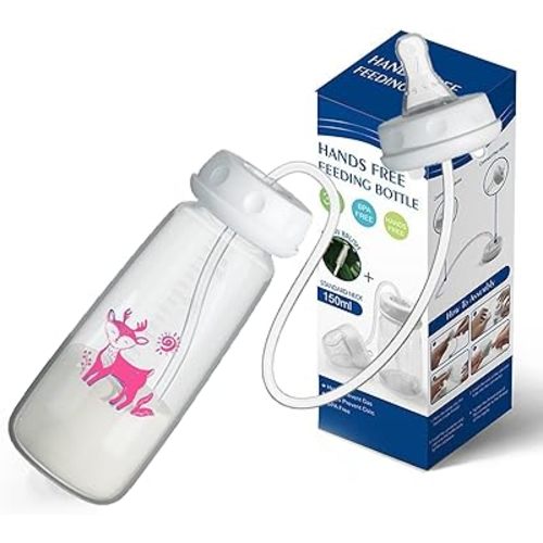 Hands-Free Liquid Container with Silicone Straw, 300ML Anti-Slip Portable Drink Feeder, Leakproof Self-Feeding Straw Bottle with Adjustable Flow, Lightweight for Active Lifestyle (Pink, 240ml)