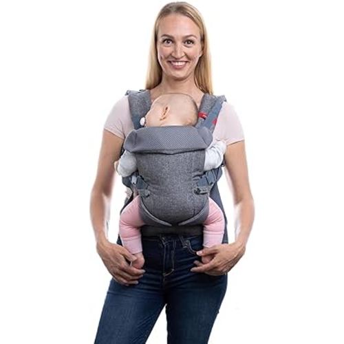 YOU+ME 4-in-1 Baby Carrier Newborn to Toddler 8-32 lbs - All-Position, Hip-Healthy Newborn Carrier, Adjustable Baby Carriers with Breathable 3D Mesh Panels & 2-in-1 Snap-On Bib (Gray)