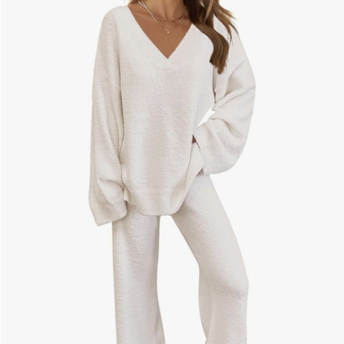 MEROKEETY Women's Fall Lounge Sets 2026 Fashion 2 Piece Outfits Sweater Pajama Set Fuzzy Loungewear Matching Winter Clothes