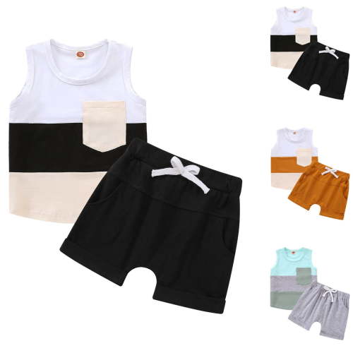 Bovxnpu Boys 2 Piece Outfits, Boy Sleeveless Tee T Shirt Tank Top Shorts, Boys' Casual Short Sleeve Turndown Collar Botton Solid Short Pants Sets 9 Months