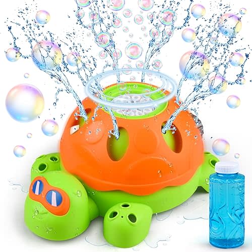 2 in 1 Sprinkler for Kids Summer Toys, Spinning Turtle & Bubble Machine Water Toys Toddler Outdoor Toys Backyard Games Splashing Fun Outside Toys Kids Sprinkler Gifts for Boys Girls