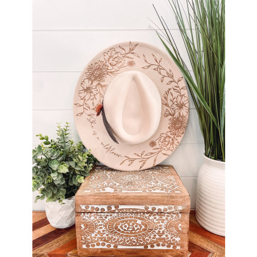 She is a Wildflower Floral Burned Hat, Floral Engraved Cowboy Hat, Sunflower Hat, Sunflower Burned Fedora, Engraved Felt Hat, Boho Hat