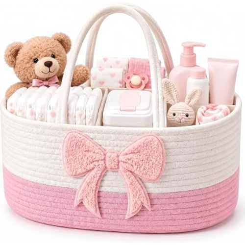 Diaper Caddy Organizer Pink Bow Empty Gift Basket