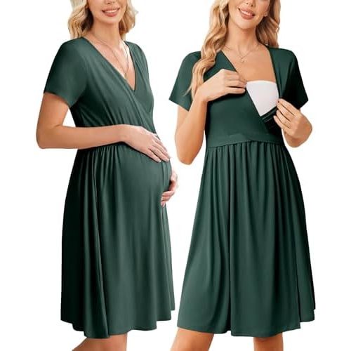 Ekouaer Women 3 in 1 Labor and Delivery Gown Split Front Flap Maternity Hospital Dress Nursing Nightgown for Breastfeeding