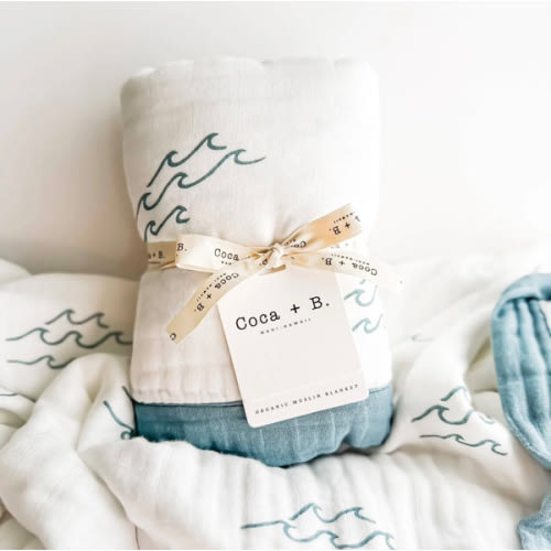 Simple Wave Bamboo Blanket - Ocean Nursery Decor | 6 Layers – Coca + B.