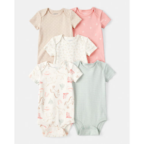 Baby Girl 5-Pack Cowgirl Print Cotton Multipack Bodysuits - White/Blue/Pink | Carter's