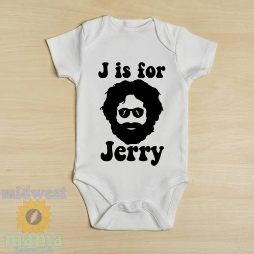 Infant Sized 'J is for Jerry' Jerry Garcia Bodysuit in Black or White