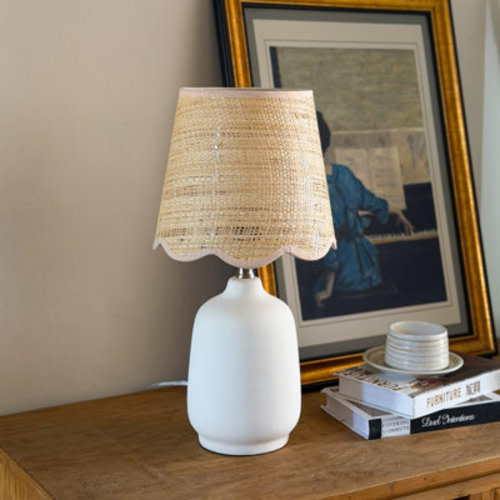 Kokenos Ceramic and Rattan Table Lamp with Scallop Shade | Wayfair