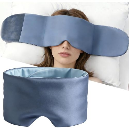 Weighted Sleep Mask for Side Sleepers, 100% Blackout Eye Mask for Sleeping with Adjustable Strap, Dual-Sided Cooling Silk & Warm Cotton Blindfold, Zero Pressure Eye Cover for Travel, Nap & Yoga