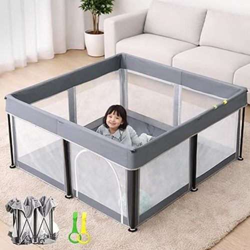 Foldable Baby Playpen, 50" x 50" Safety Play Yard for Babies & Toddlers, Baby Fence, Soft Oxford Fabric & Breathable Mesh for Indoor Outdoor Activity Center, Portable Playpen Ideal for Apartments