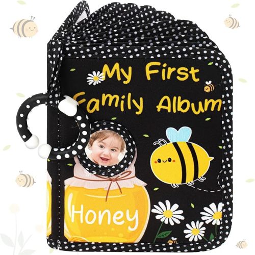 Motiskyy My First Photo Album for Baby Soft Toddlers Family Photo Book with Safe Mirror Holds 17 4 x 6 Photos Family Album Picture Book Gift for Newborn Toddler Kids Baby Shower(Bee)