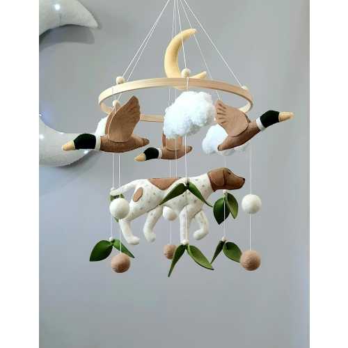 Dog baby mobile,pointer nursery mobile,mobile in the form of a duck, mallard duck, gift for a newborn,baby shower gift