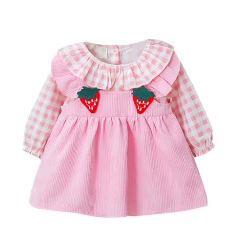 Girls Dress Kids Plaid Long Sleeve Corduroy Strawberry Pattern Dress Baby Toddler Children Cotton Casual A-Line