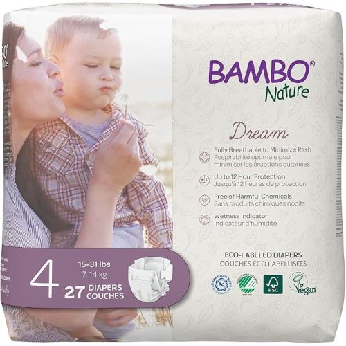 Bambo Nature Hypoallergenic Baby Diapers, Eco-Labelled Sustainable Diapers, Enhanced Leakage Protection, Totally Chlorine-free, Skin Friendly, and Super Absorbent - Size 4 (27 Count)