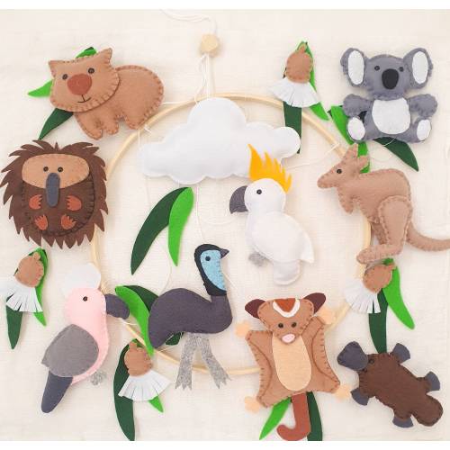 Baby Mobile Australian Animal, Handmade Nursery and Children's Decor, Crib Mobile Australiana, Baby Shower Gift, Neutral Baby Gift