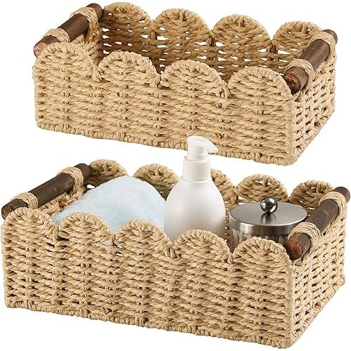 Storage Basket Wicker Baskets for Organizing Toilet Paper Storage Basket for Toilet Tank Top,Beige