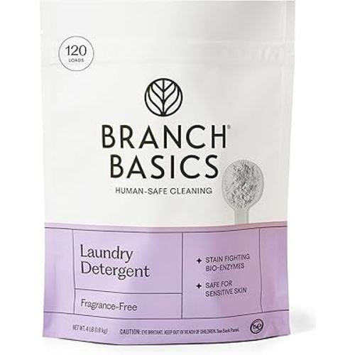 Branch Basics Laundry Detergent – 4lbs (120 loads) | Plant & Mineral-Based Formula | Lifts Stains & Removes Odor | Plastic-Free, Fragrance-Free & Safe for Sensitive Skin