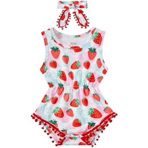 BFUSTYLE Baby Girl Clothes 0-24 Months Outfit Sleeveless Infant Romper Bodysuit with Headband