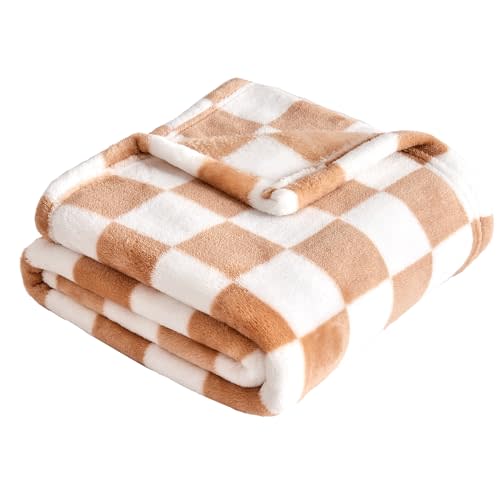 Yurhap Checkered Baby Blanket Fleece Baby Blankets Neutral for Boys Girls, Super Soft Warm Lightweight Infant Toddler Newborn Receiving Blankets for Crib Stroller, 30''x40'', Khaki
